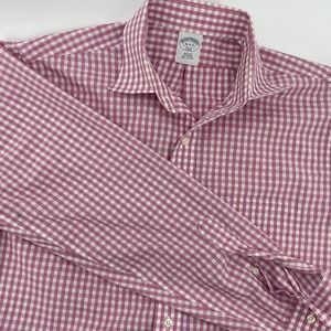 Brooks Brothers 346 Slim Fit Non Iron Gingham Dress Shirt Men 16 Pink White
